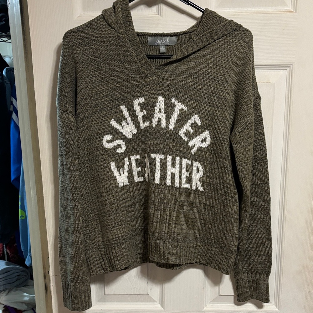 Olive V-Neck Sweater with hood